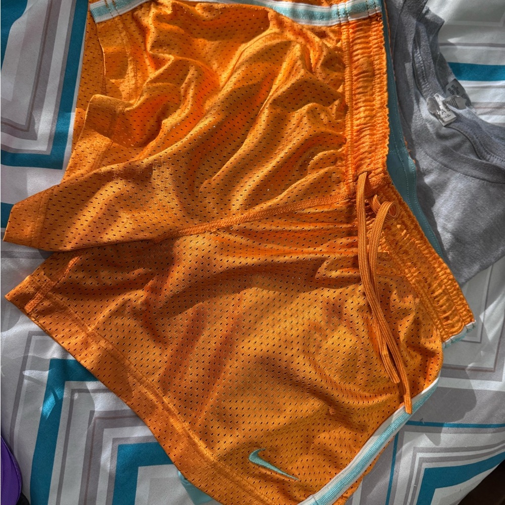 Nike Orange Athletic Mesh Shorts with Teal Trim